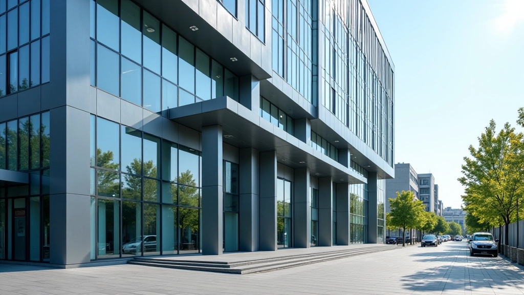 Bankų pastatų fasadai miesto centre su moderniu architektūra